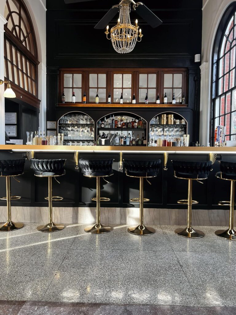 Full service bar with cocktails and spirits at Old Post Office wedding venue