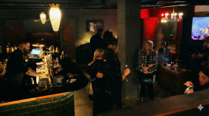 Custom cocktail bar inside Mailroom Speakeasy private event space at Old Post Office Bainbridge Georgia