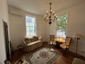 Postmaster's Parlor private room overlooking the downtown Bainbridge square